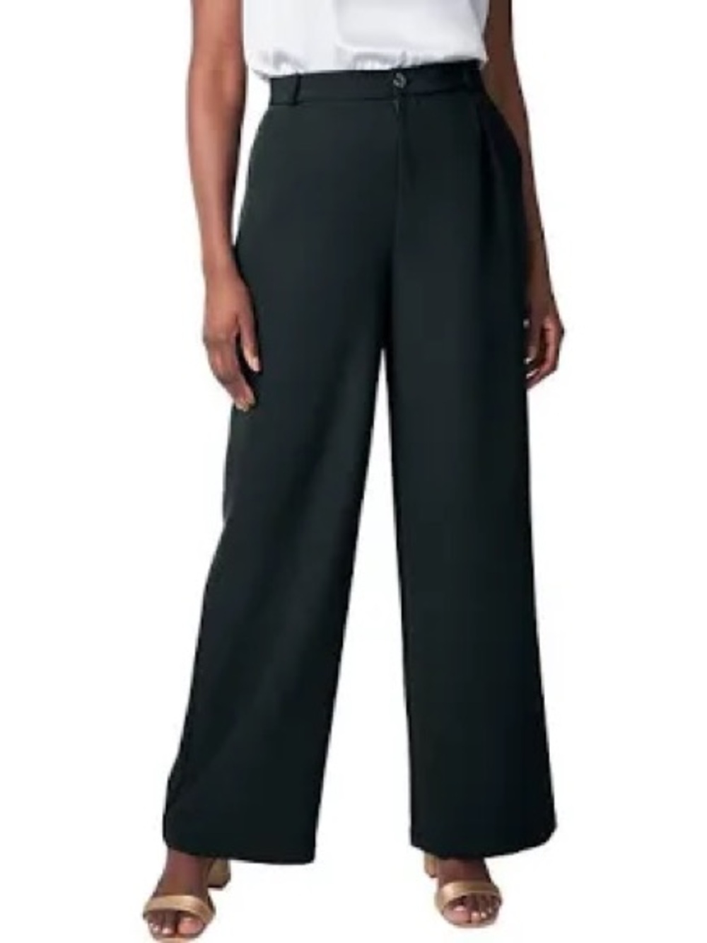 Jessica London: 16W Wide Leg High-Rise Black linen Women's Pants